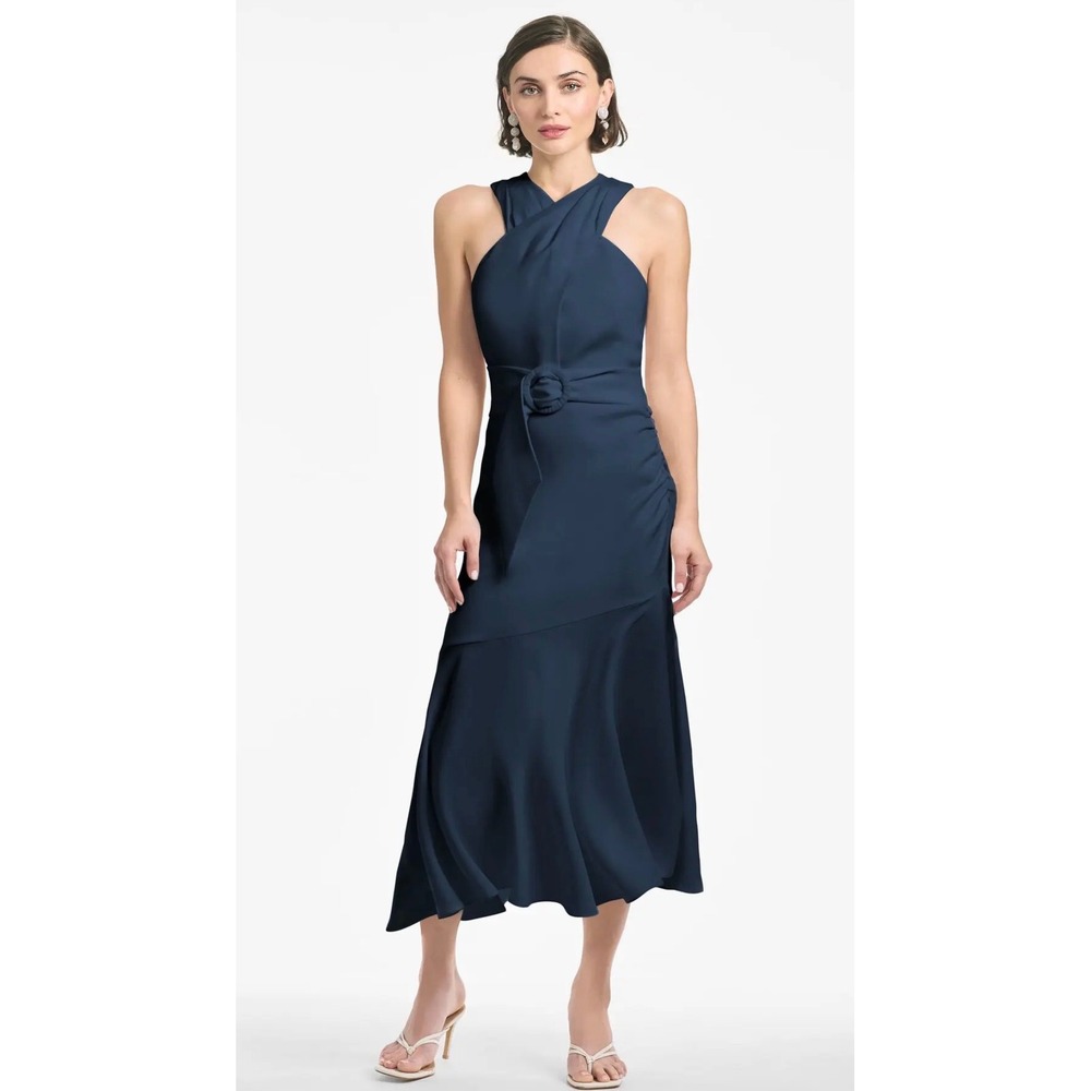 NWT Sachin & Babi Naomi Halter Midi Dress Midnight Blue Size 6  Mermaid $495